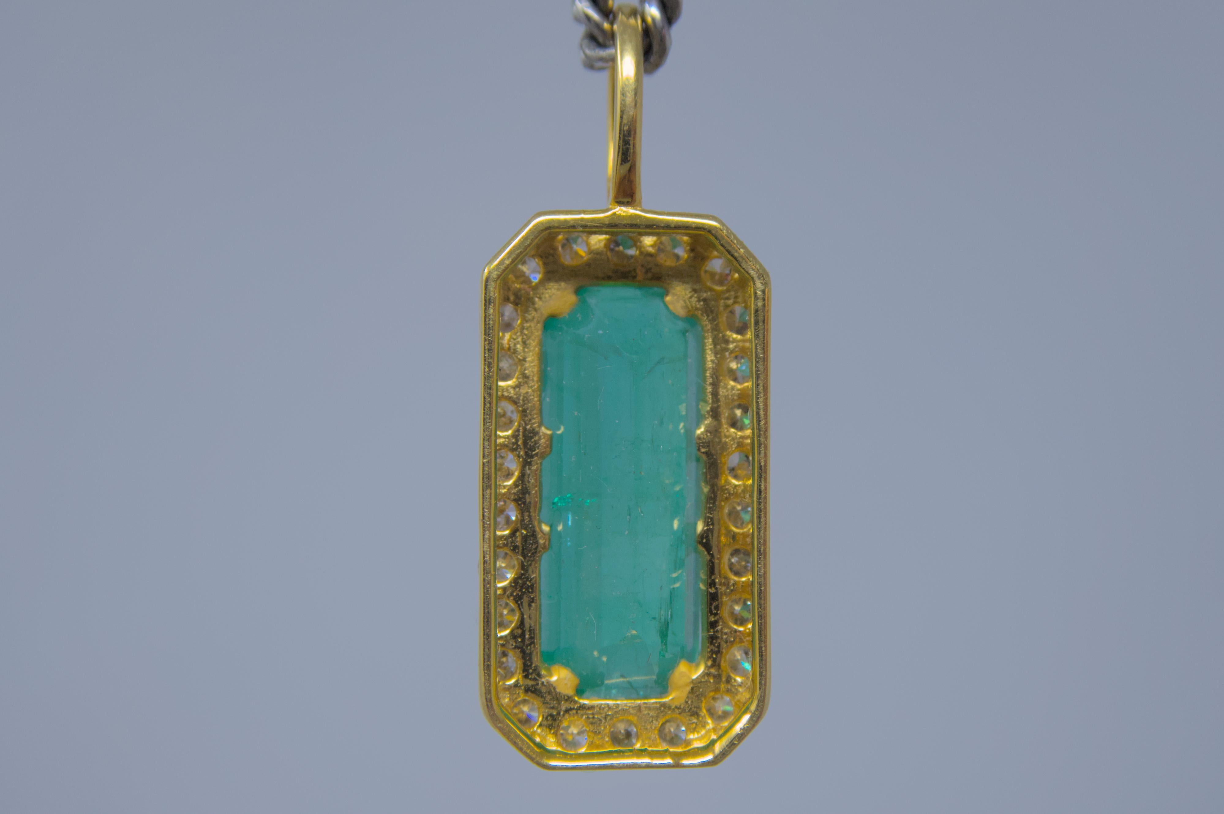 Women's or Men's Stunning 4.72 Afghan Emerald Pendant with Diamond Halo