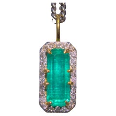 Stunning 4.72 Afghan Emerald Pendant with Diamond Halo