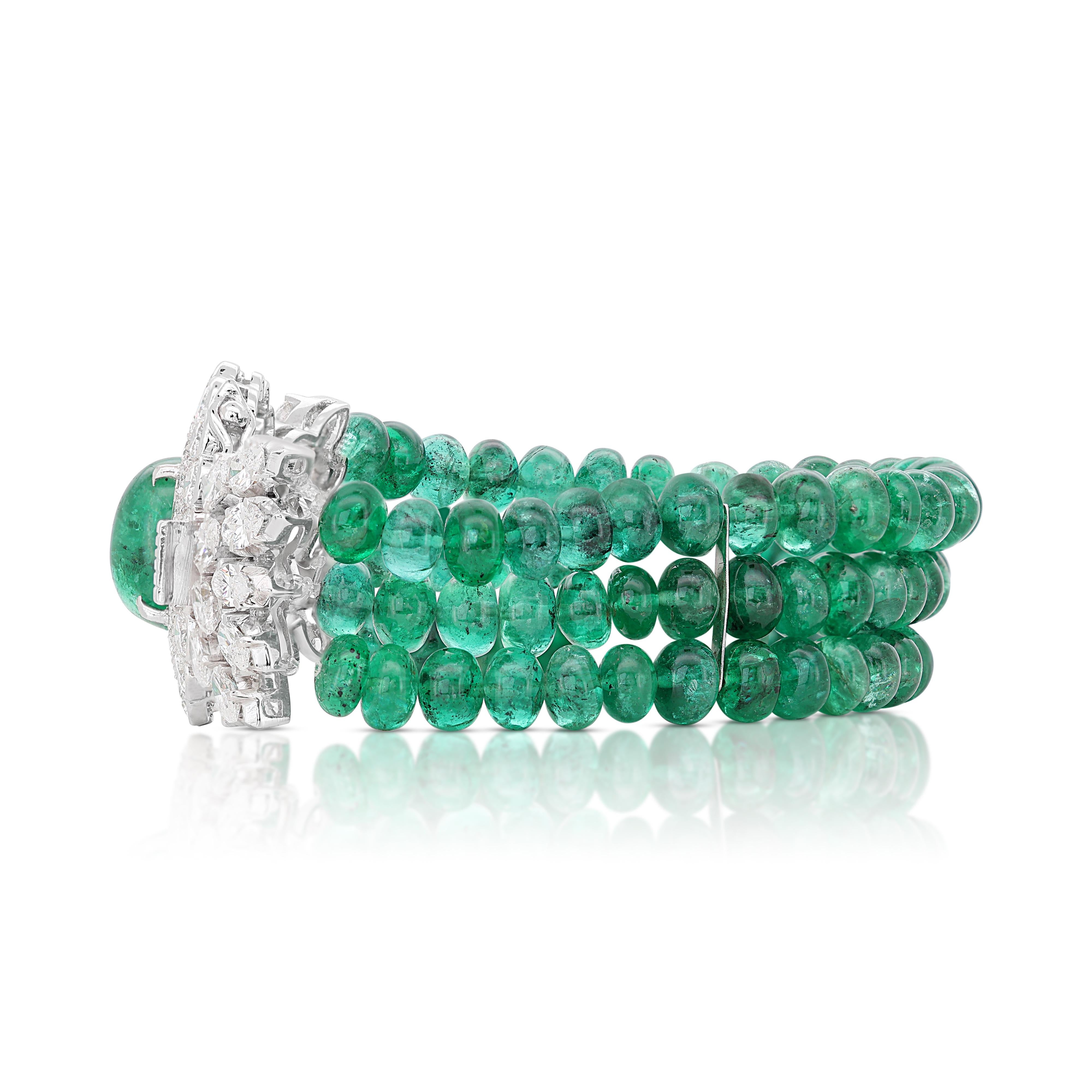 Women's Stunning 4.76ct Emerald Bracelet with Diamonds in 18K White Gold  For Sale