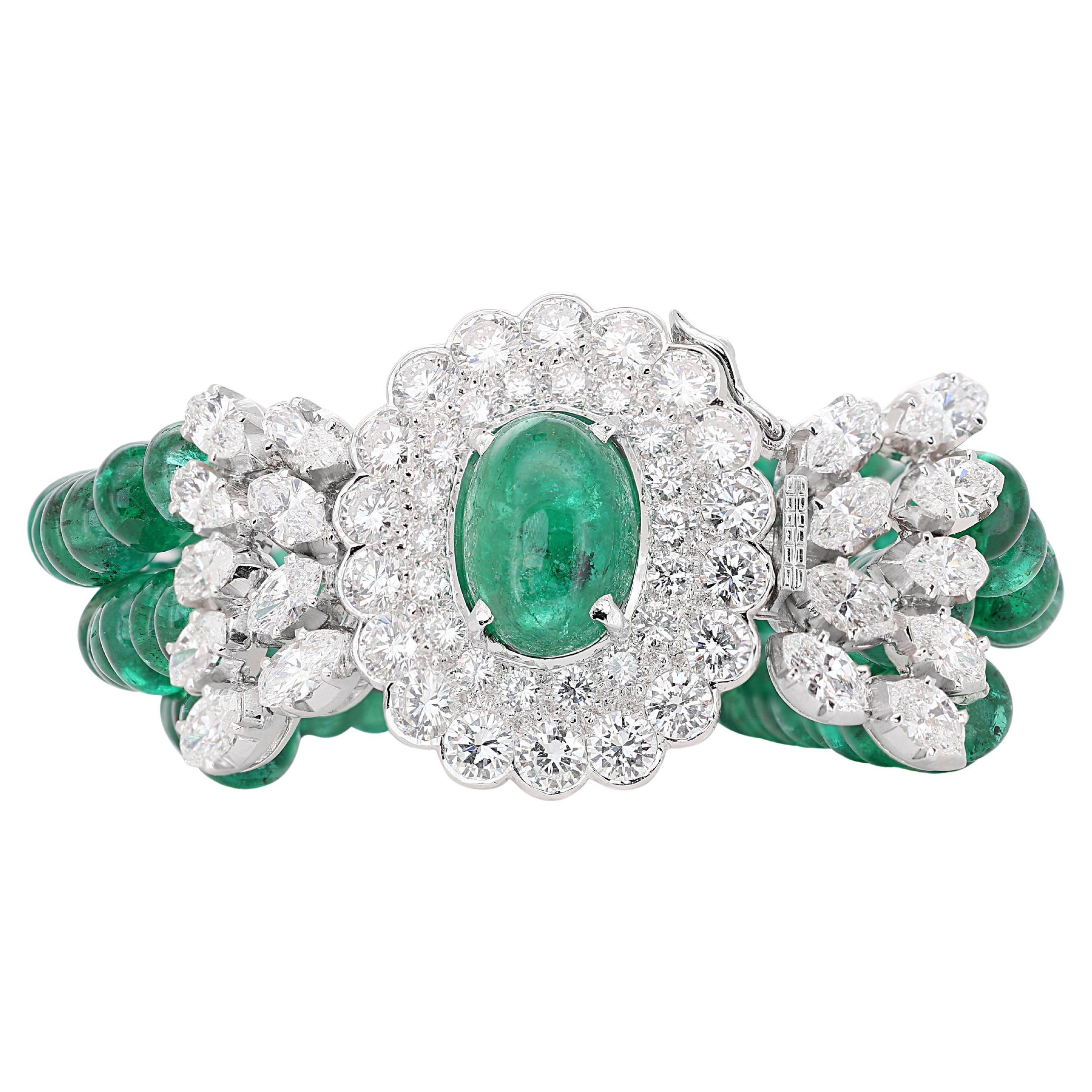 Stunning 4.76ct Emerald Bracelet with Diamonds in 18K White Gold  For Sale