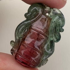 Stunning 47.70 Carat Natural Bi Color Drilled Tourmaline Vase Carving