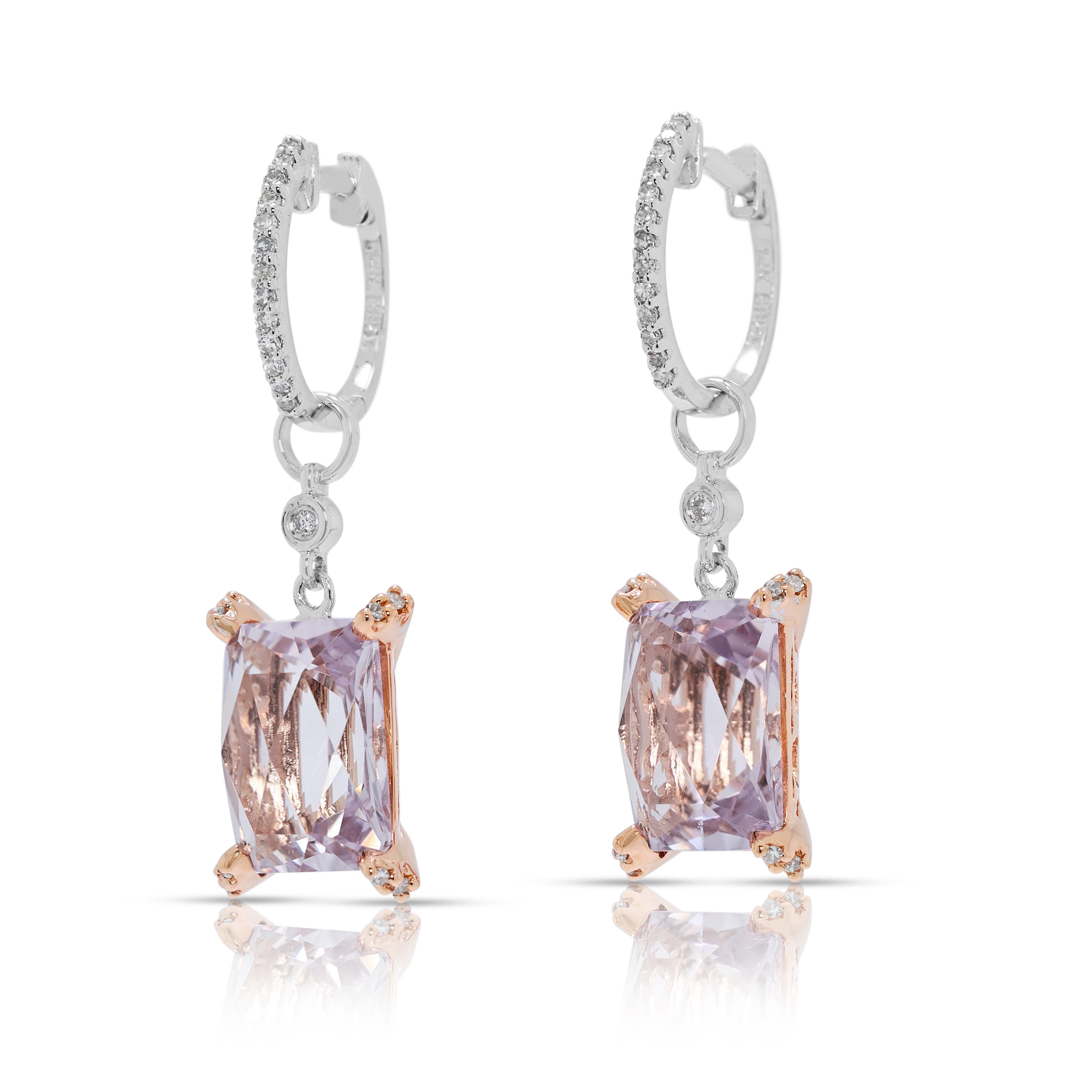 Donna Stunning 4.77ct Morganite & Natural Diamond Drop Earrings in 14K Two-Toned Gold in vendita