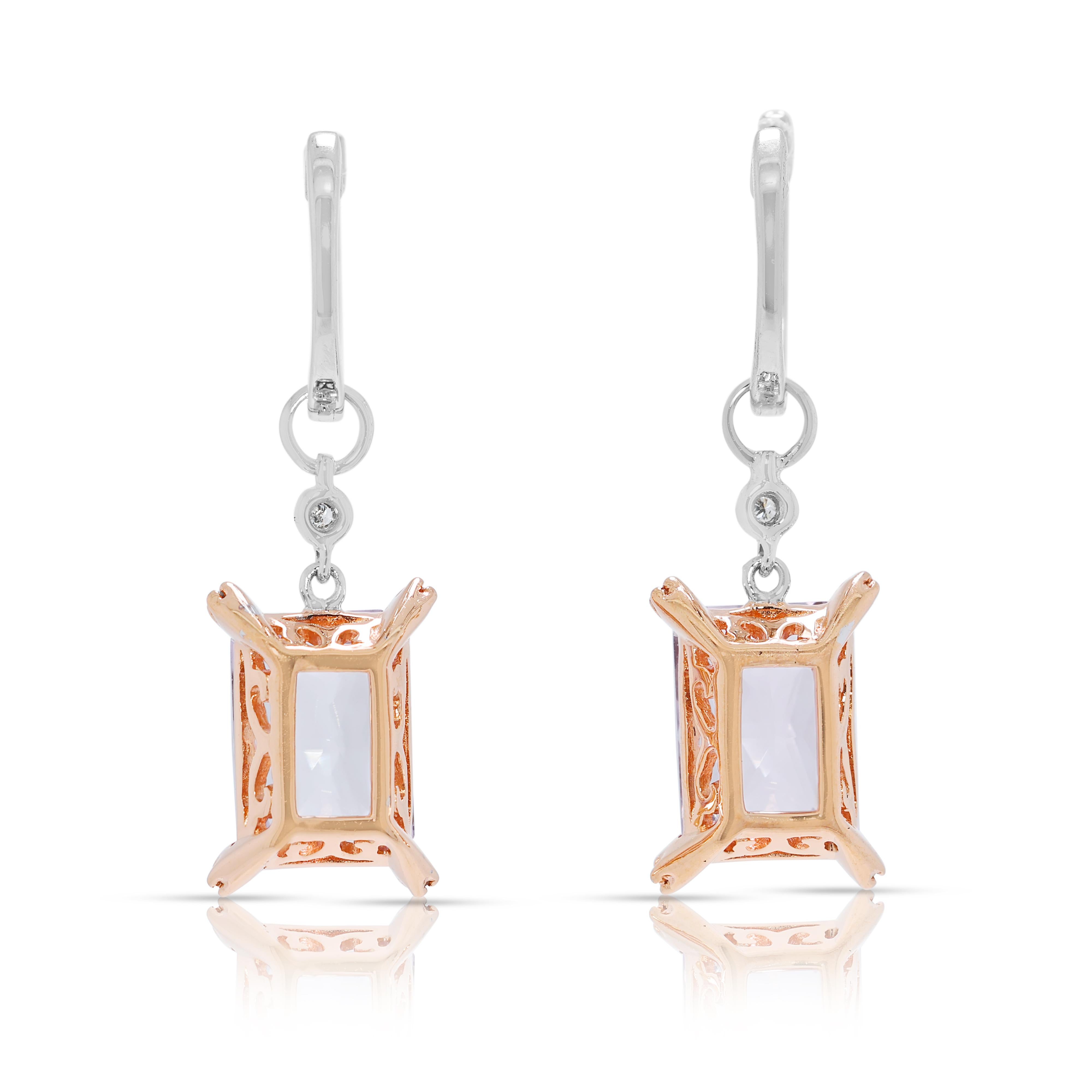 Stunning 4.77ct Morganite & Natural Diamond Drop Earrings in 14K Two-Toned Gold in vendita 2