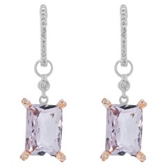 Stunning 4.77ct Morganite & Natural Diamond Drop Earrings in 14K Two-Toned Gold