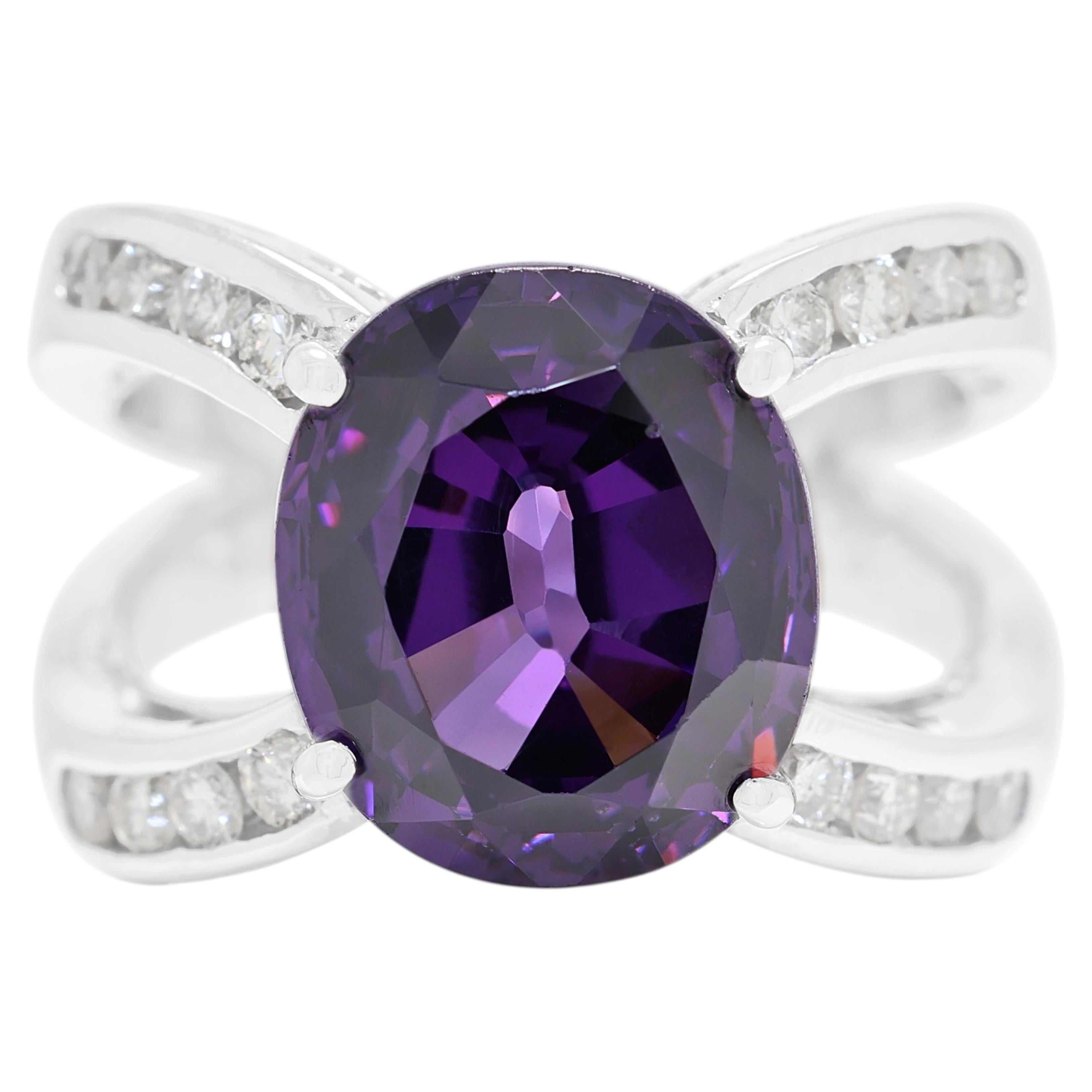 Whiting - Bague en or blanc 18 carats ornée d'une améthyste naturelle de 4,78 carats et d'un diamant