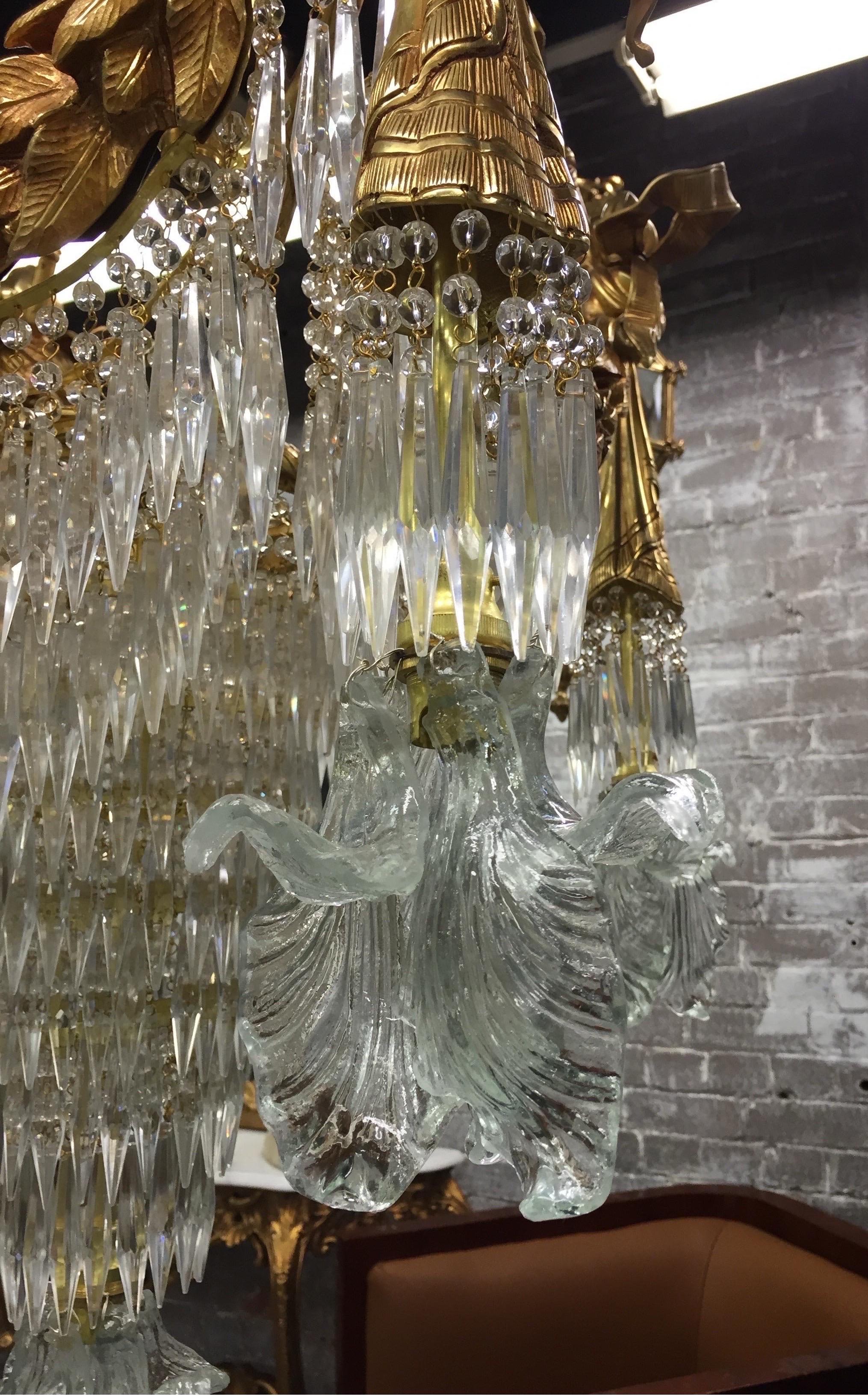 Stunning 4ft tall, French crystal waterfall chandelier (pair available)  In Good Condition For Sale In Worthing, GB
