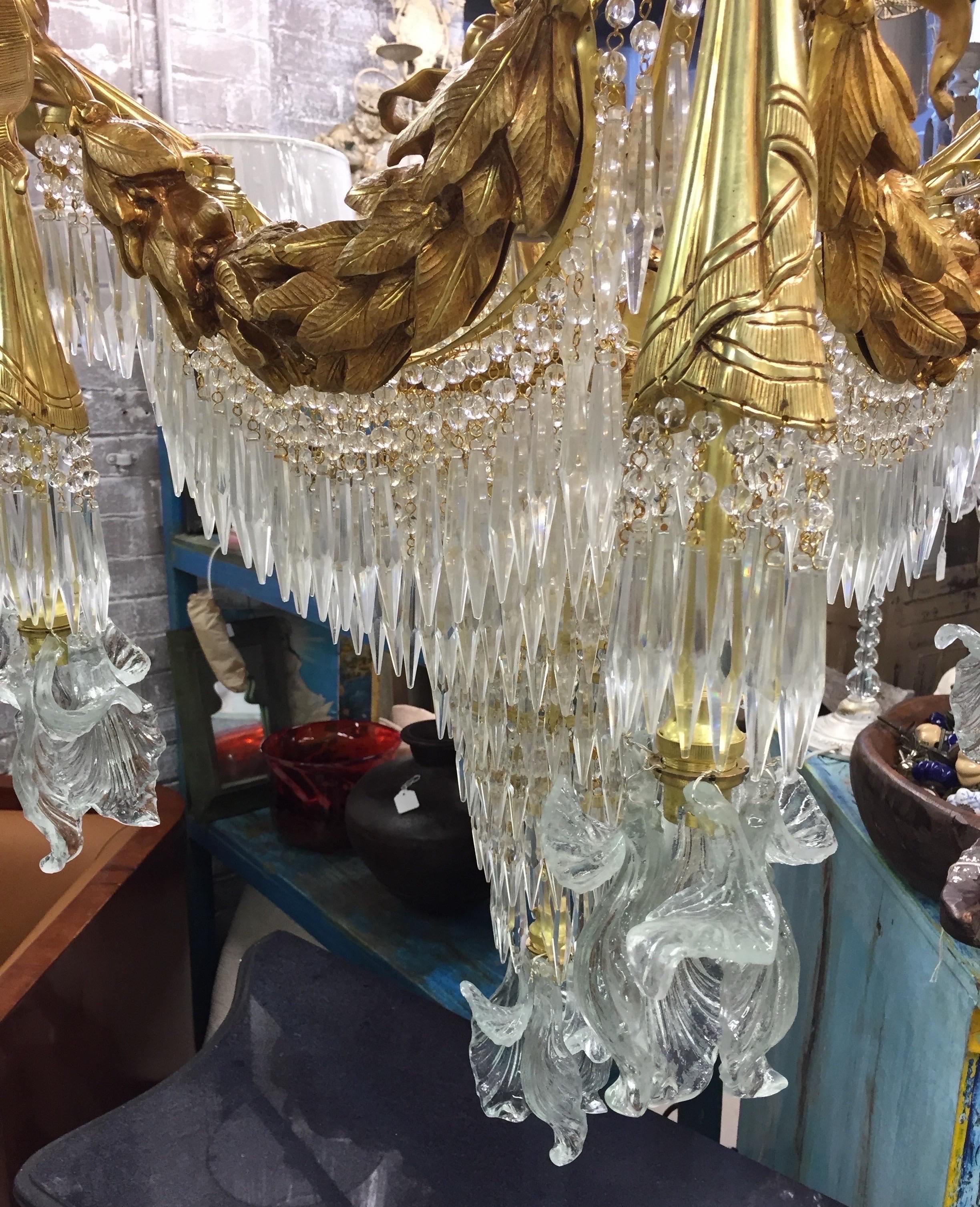 Bronze Stunning 4ft tall, French crystal waterfall chandelier (pair available)  For Sale