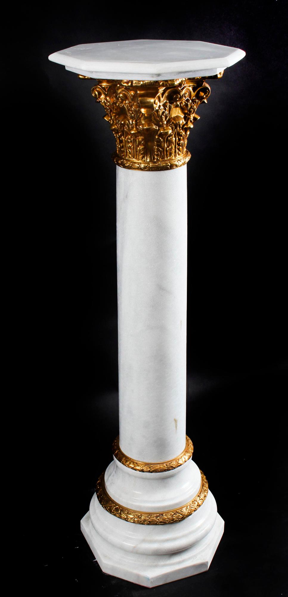 Empire White Marble and Ormolu Mounted Pedestal, 20th Century
