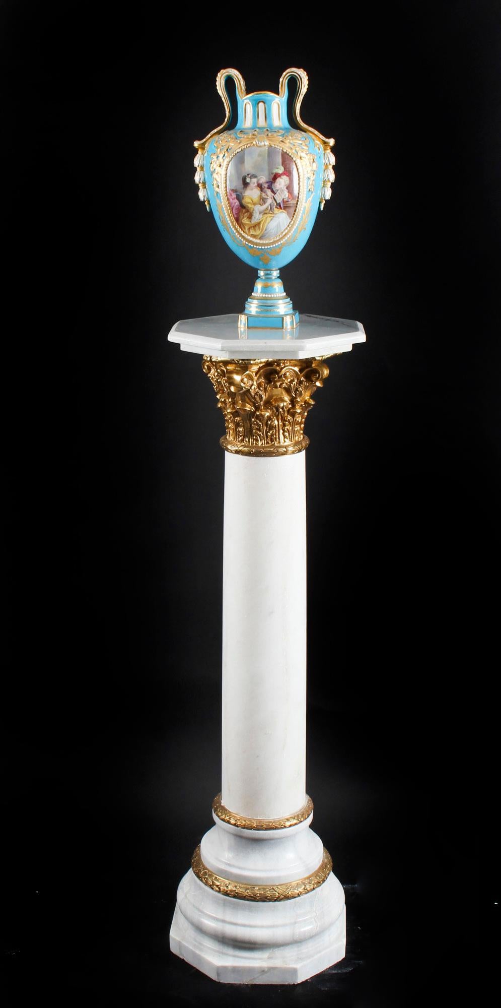 Late 20th Century White Marble and Ormolu Mounted Pedestal, 20th Century