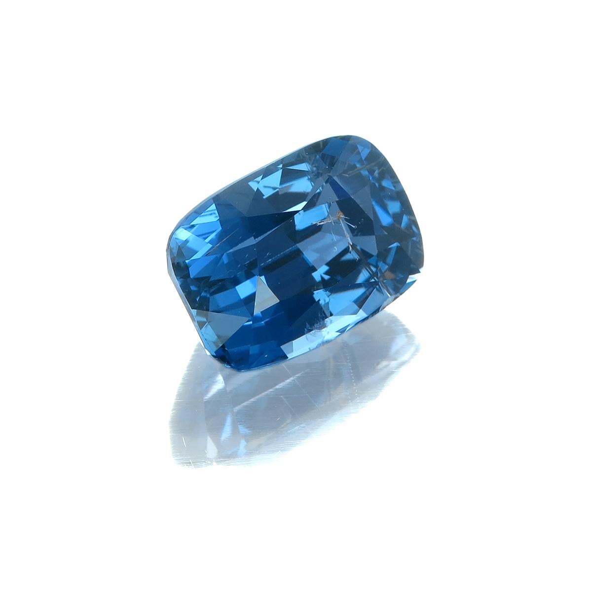 An exquisite and unique natural 5.10 carat blue spinel has a gorgeous blue color and sparkles with lively brilliance. The stone is ideal in cut quality as it has crisp faceting and amazing light return. The color and sparkle combination here is