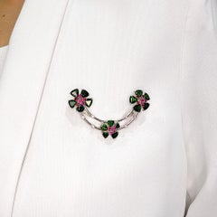 Stunning 5.12ct Tsavorite and Ruby Floral Garland Brooch in 18k White Gold