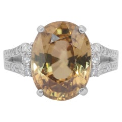 Stunning 5.37ct Zircon and Diamonds Cluster Ring in 18k White Gold