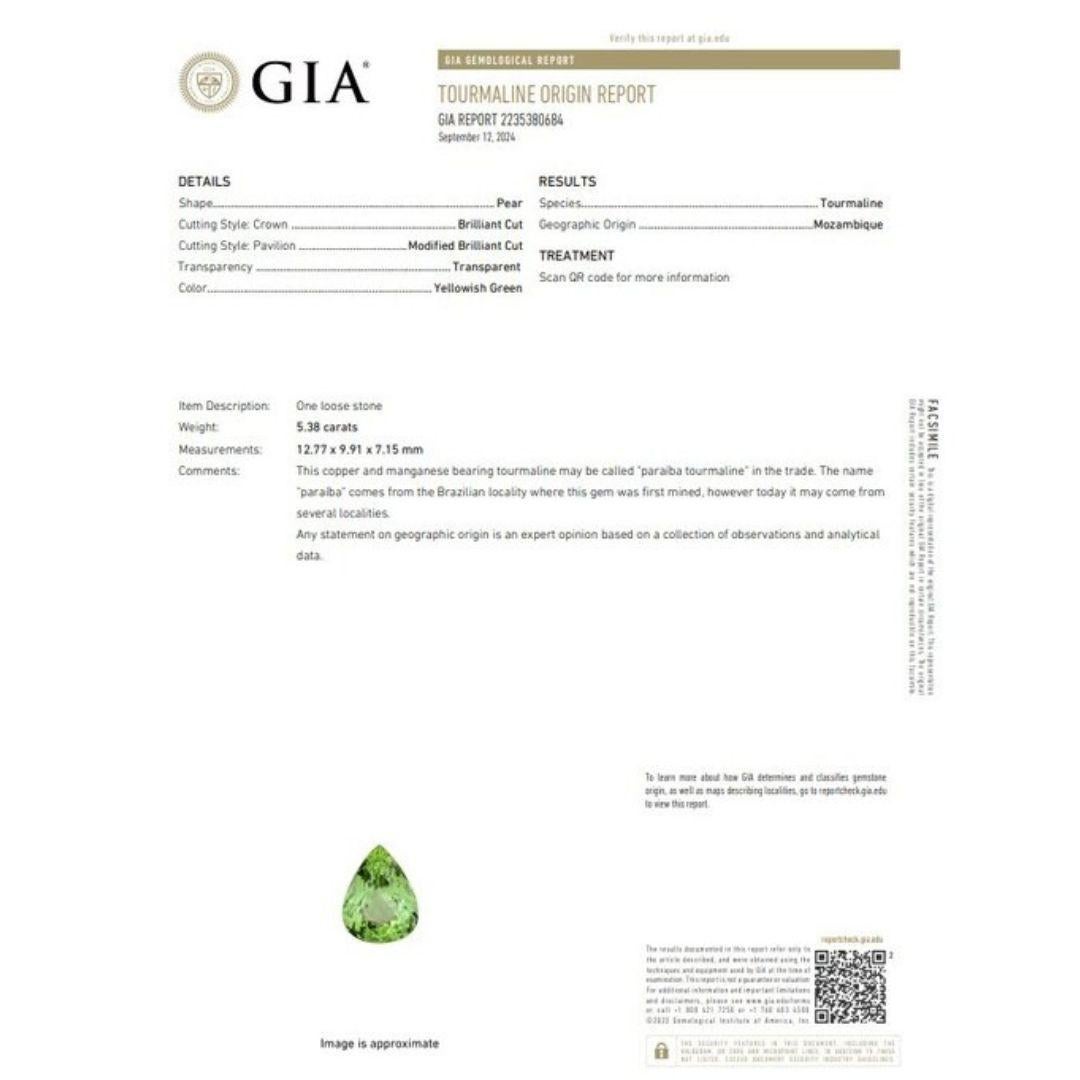 Stunning 5.38ct Tourmaline Gemstone - GIA Certified

This stunning 5.38-carat Tourmaline features a vibrant yellowish-green color, radiating a lively and captivating brilliance. Expertly cut in a pear shape, it showcases the gem's natural beauty and