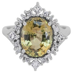 Stunning 5.41ct Chrysoberyl and Diamonds Cluster Ring in 18k White Gold
