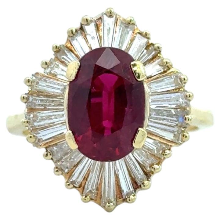 Stunning 5.48CT Ruby & Diamond 18K Gold Ring GIA