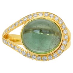 Stunning 5.70ct Tourmaline and Diamonds Cocktail Ring in 18k Yellow Gold