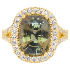 Stunning 5.93ct Beryl and Diamonds Cluster Ring in 14k Yellow Gold