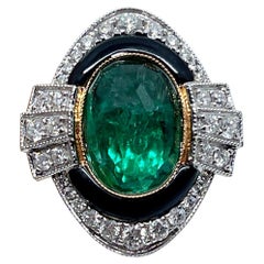Stunning 5.99 Carat Natural Emerald & Diamond Cocktail Ring