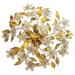 Atemberaubende 6 Light Banci Firenze Florentine Flower Flush Mount, Italien 1960er Jahre