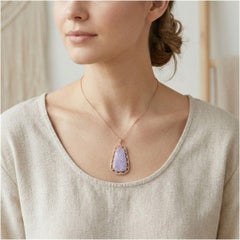 Stunning 6.18ct Carved Lavender Jade & Diamond Pendant in 18K Rose Gold