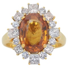Stunning 6.22ct Gold Sapphire and Diamonds Cluster Ring in 18k Yellow Gold