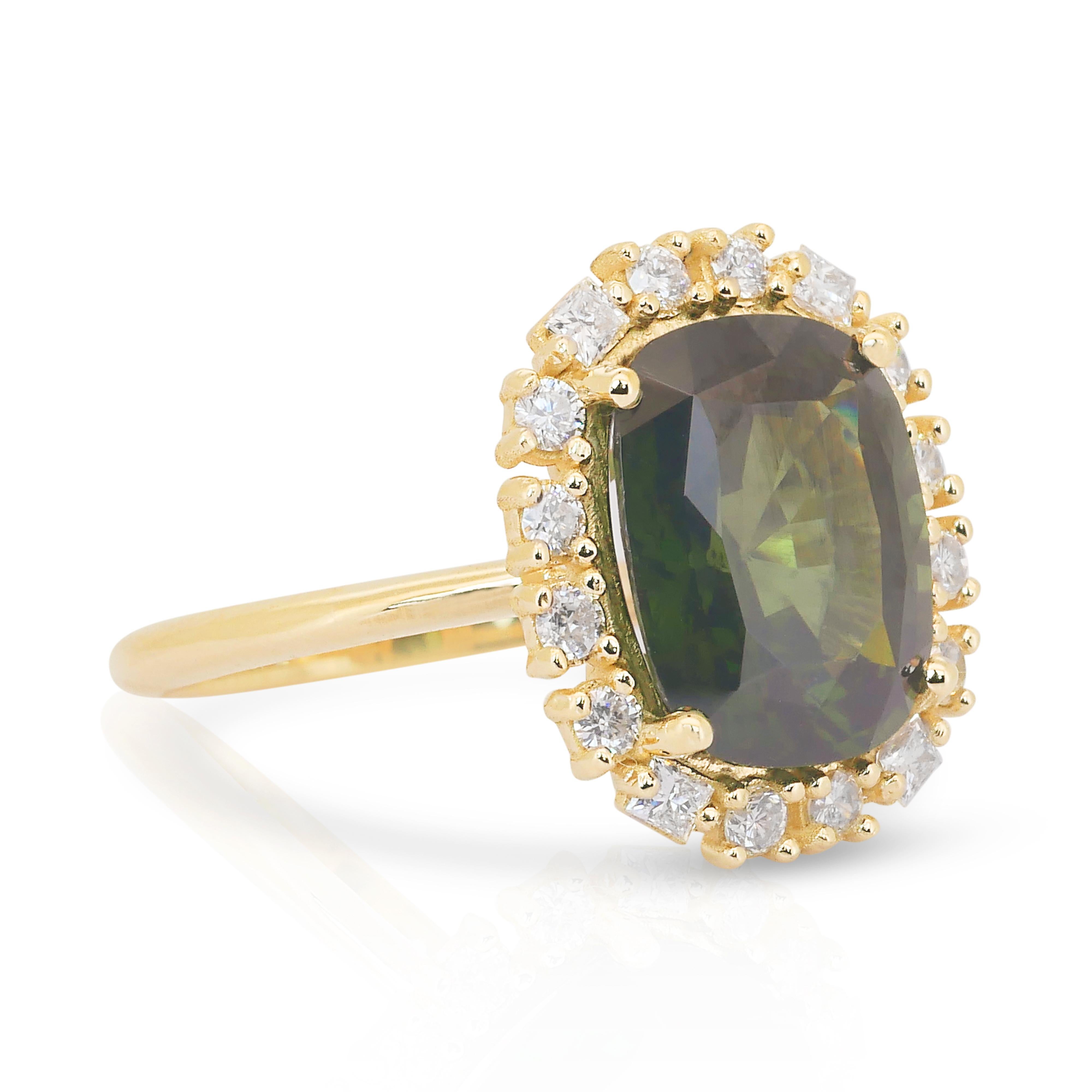 Cushion Cut Stunning 6.23ct Zircon and Diamonds Cocktail Ring in 14k Yellow Gold - GIA For Sale