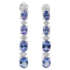 Stunning 6.45ct Tanzanites and Diamonds Drop Earrings in 14k White Gold