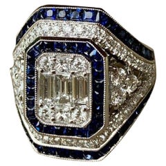 Stunning 6.50 Carat Art Deco Style Diamond and Sapphire 18 Karat White Gold Ring