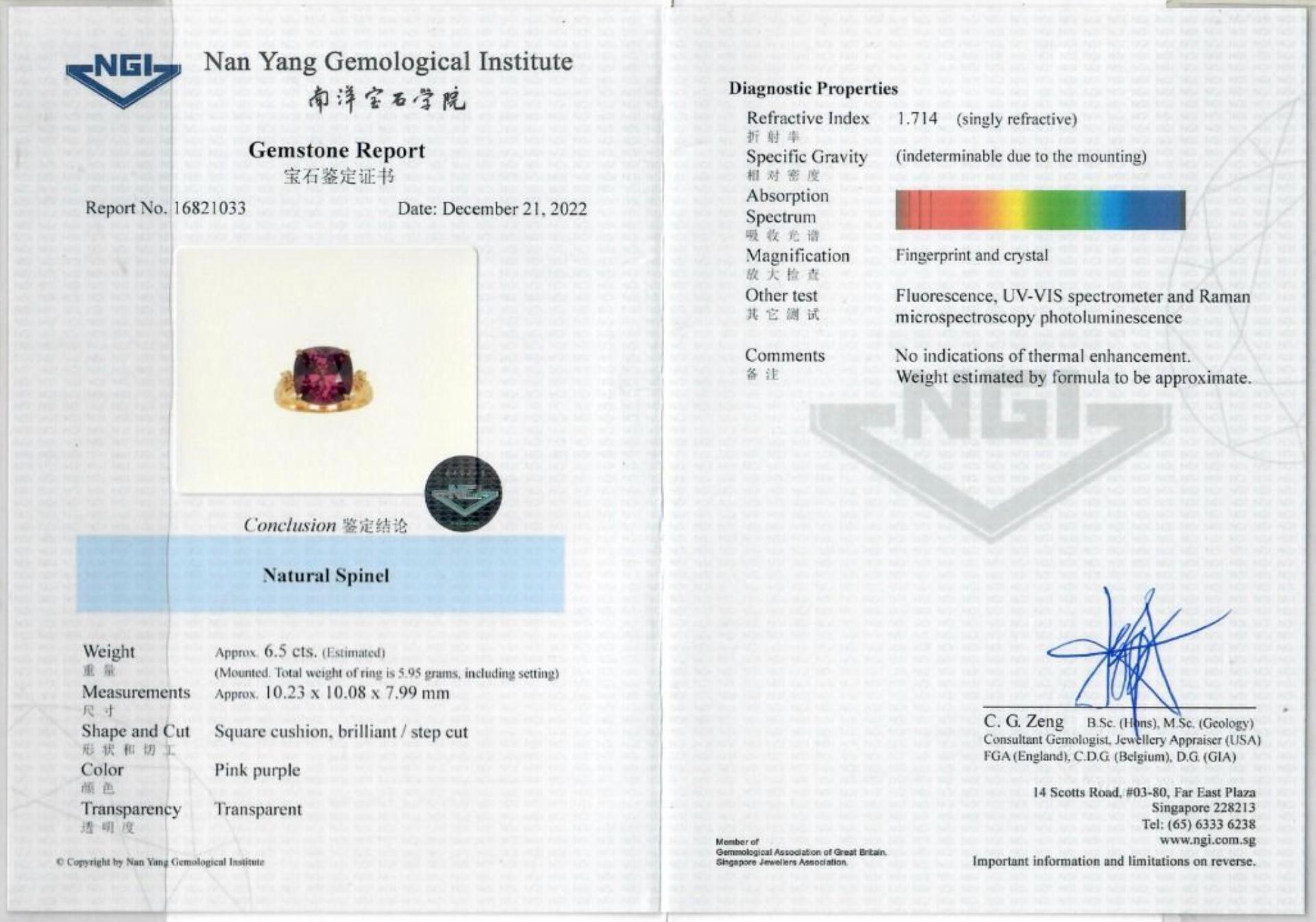 Impresionante Anillo de Espinela Rosa-Púrpura de 6,5ct en Oro Rosa de 18K - Certificado NGI en venta 3
