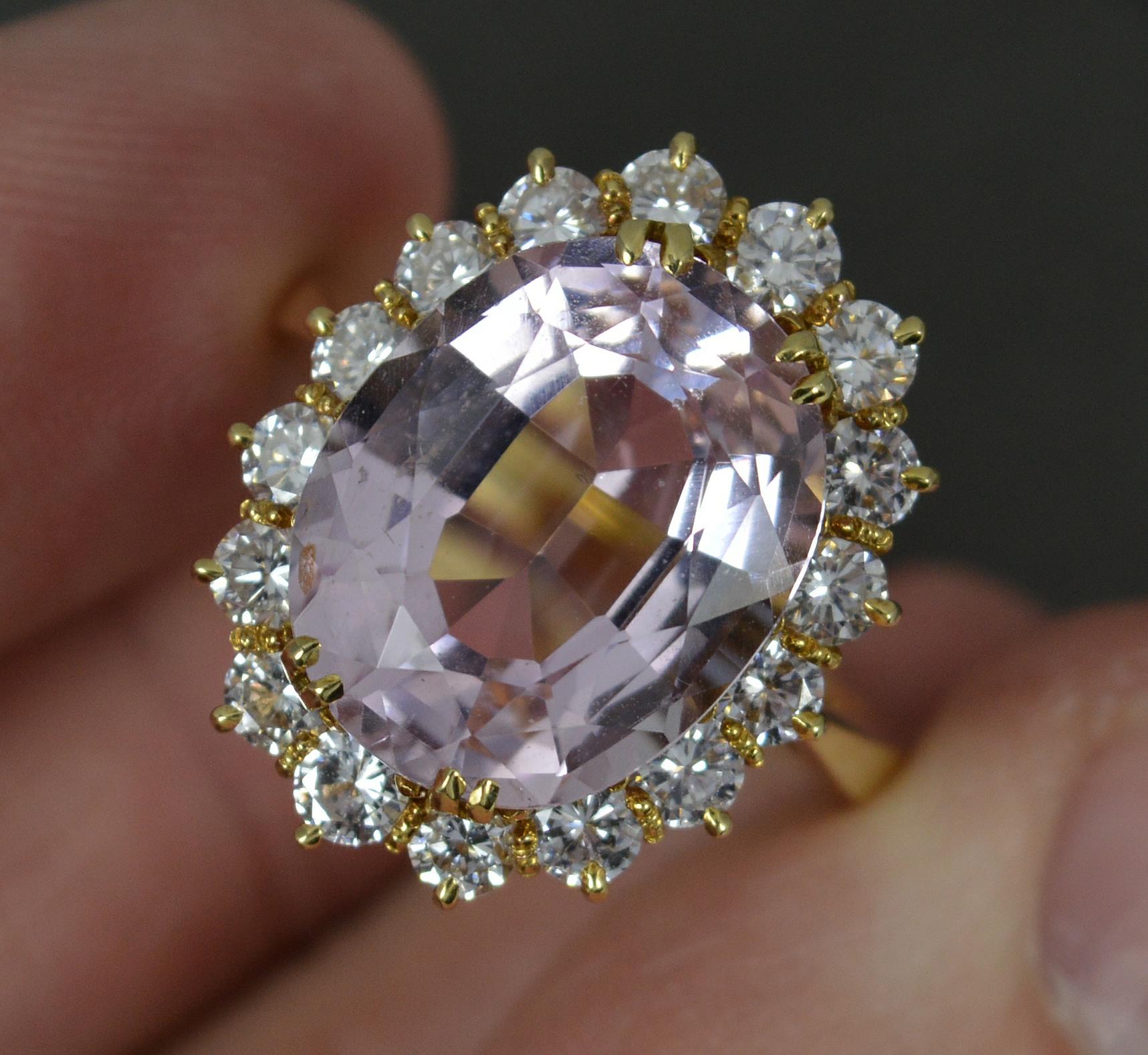 Stunning 6.5ct Pink Topaz and 1.25ct Diamond 18 Carat Gold Cluster Ring For Sale 8