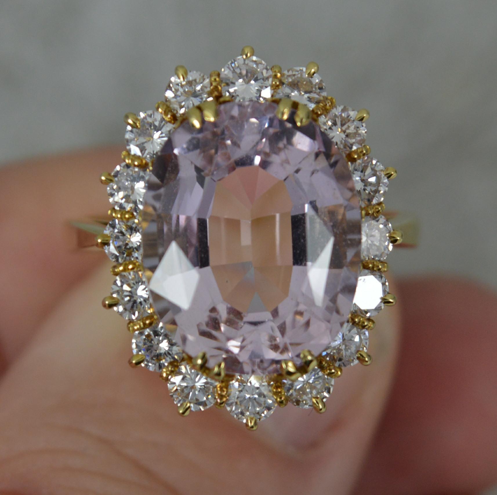 Stunning 6.5ct Pink Topaz and 1.25ct Diamond 18 Carat Gold Cluster Ring In Excellent Condition For Sale In St Helens, GB