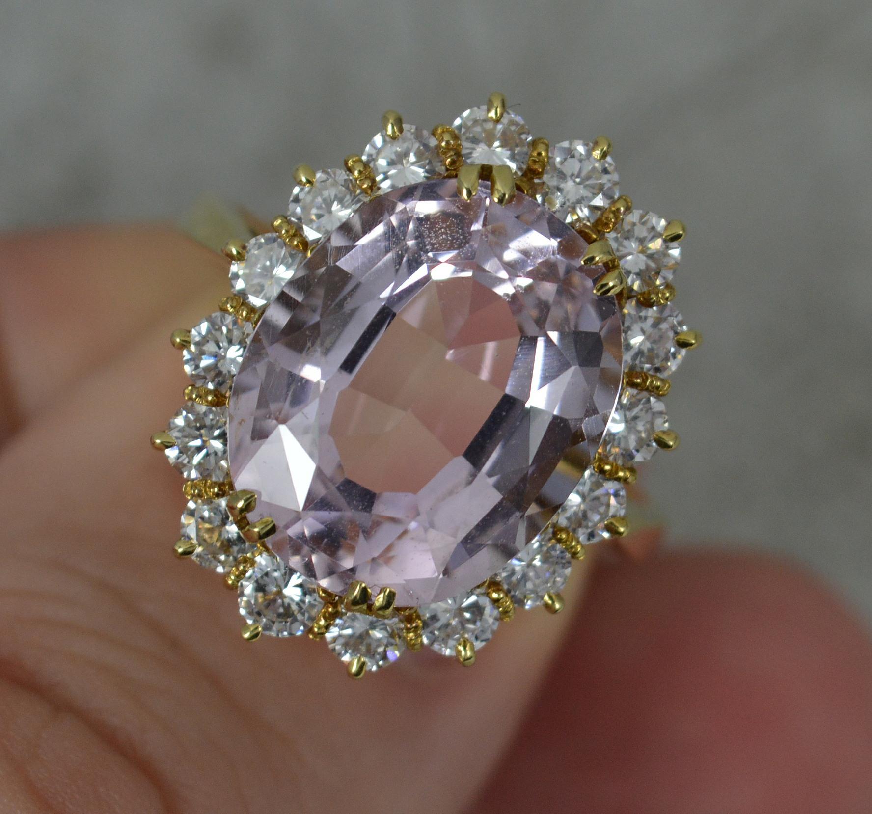 Stunning 6.5ct Pink Topaz and 1.25ct Diamond 18 Carat Gold Cluster Ring For Sale 1