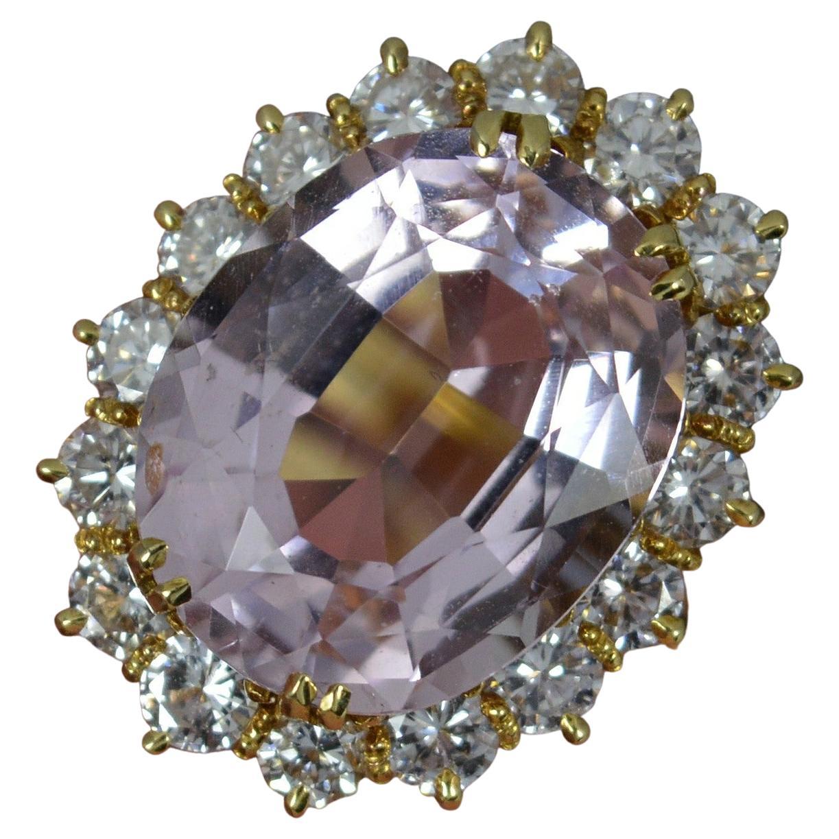 Stunning 6.5ct Pink Topaz and 1.25ct Diamond 18 Carat Gold Cluster Ring For Sale