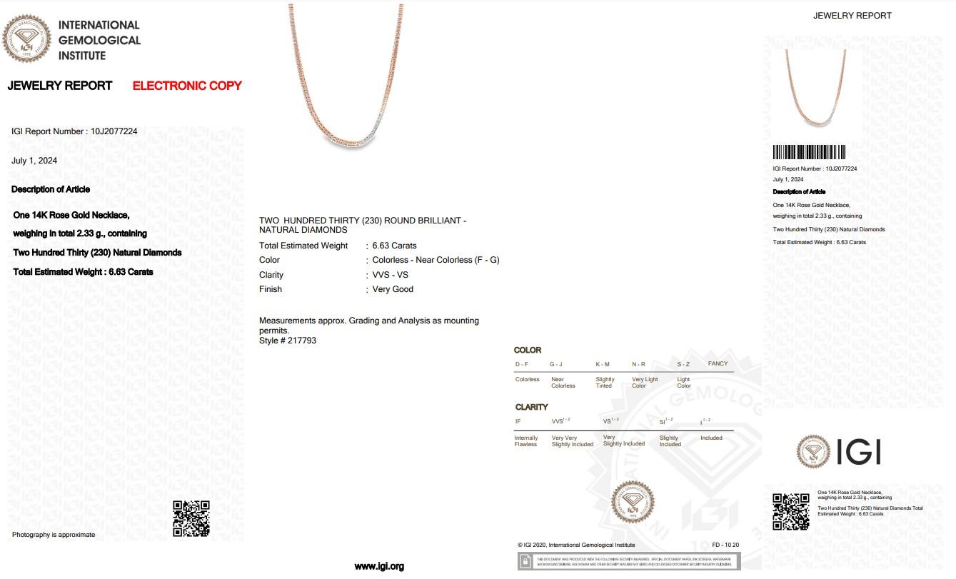Stunning 6.63ct Diamonds Necklace in 14k Rose Gold - IGI Certified 1