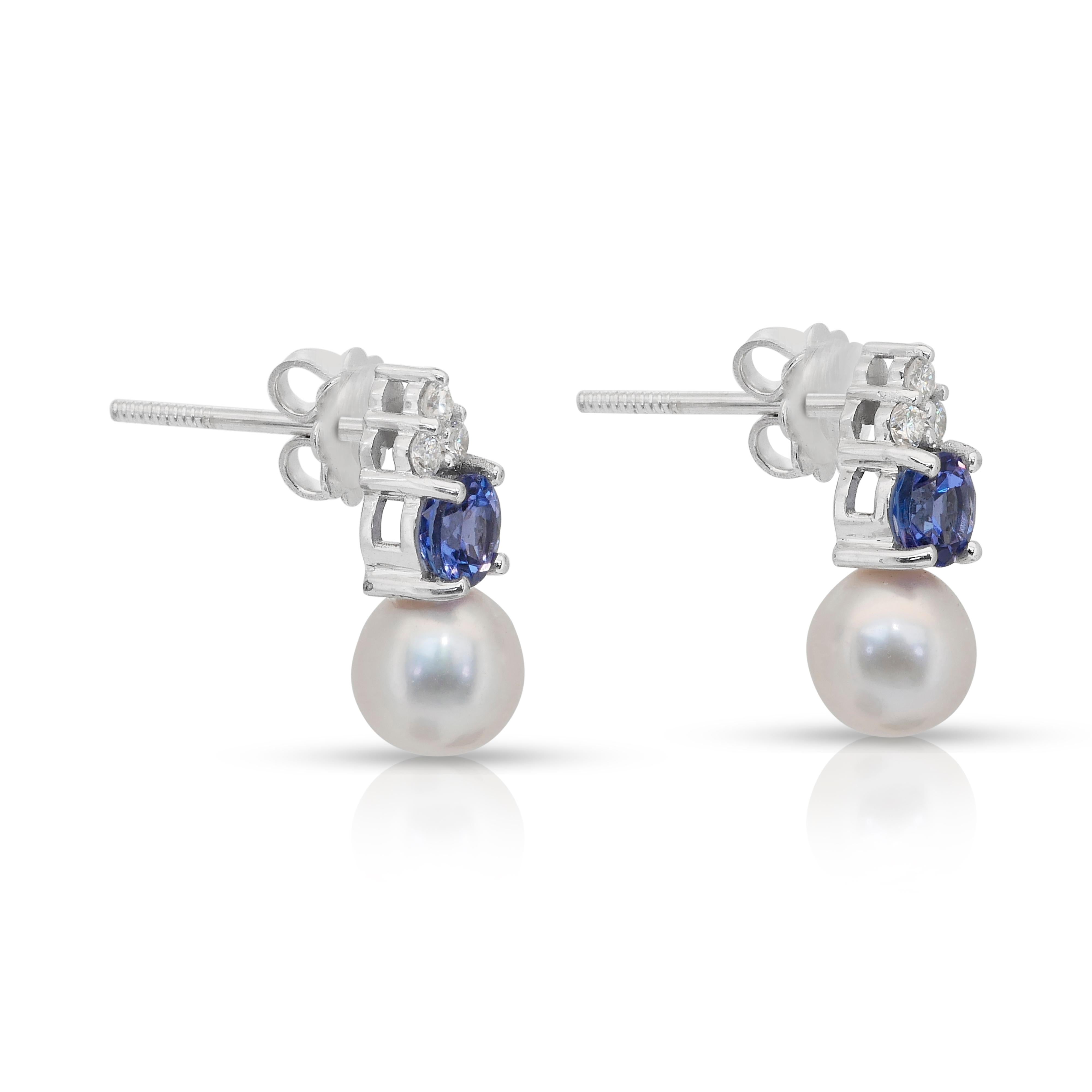 Atemberaubende 6,84ct Tansanit, Süßwasser-Zuchtperlen und Diamanten Ohrringe im Angebot 1