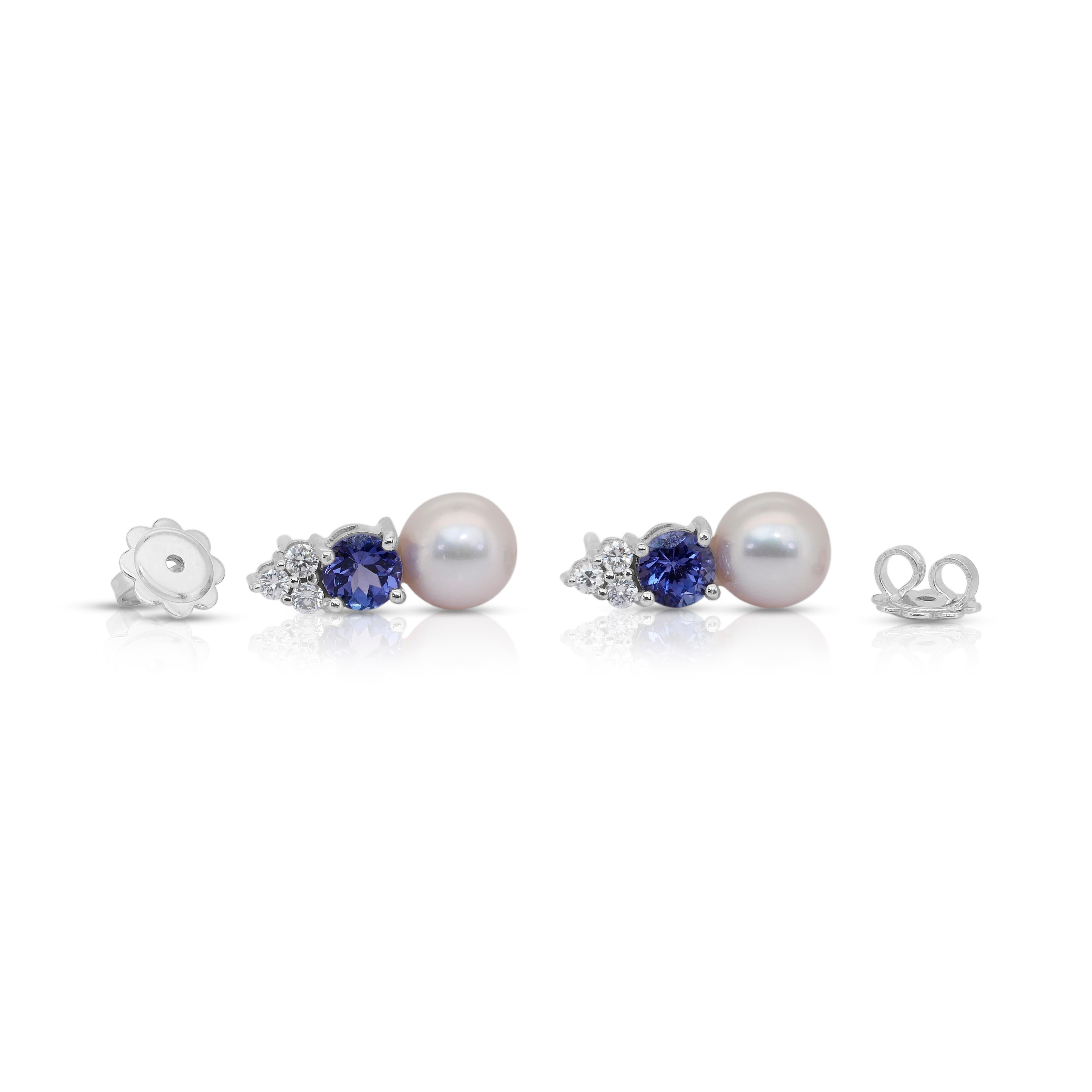 Atemberaubende 6,84ct Tansanit, Süßwasser-Zuchtperlen und Diamanten Ohrringe im Angebot 4