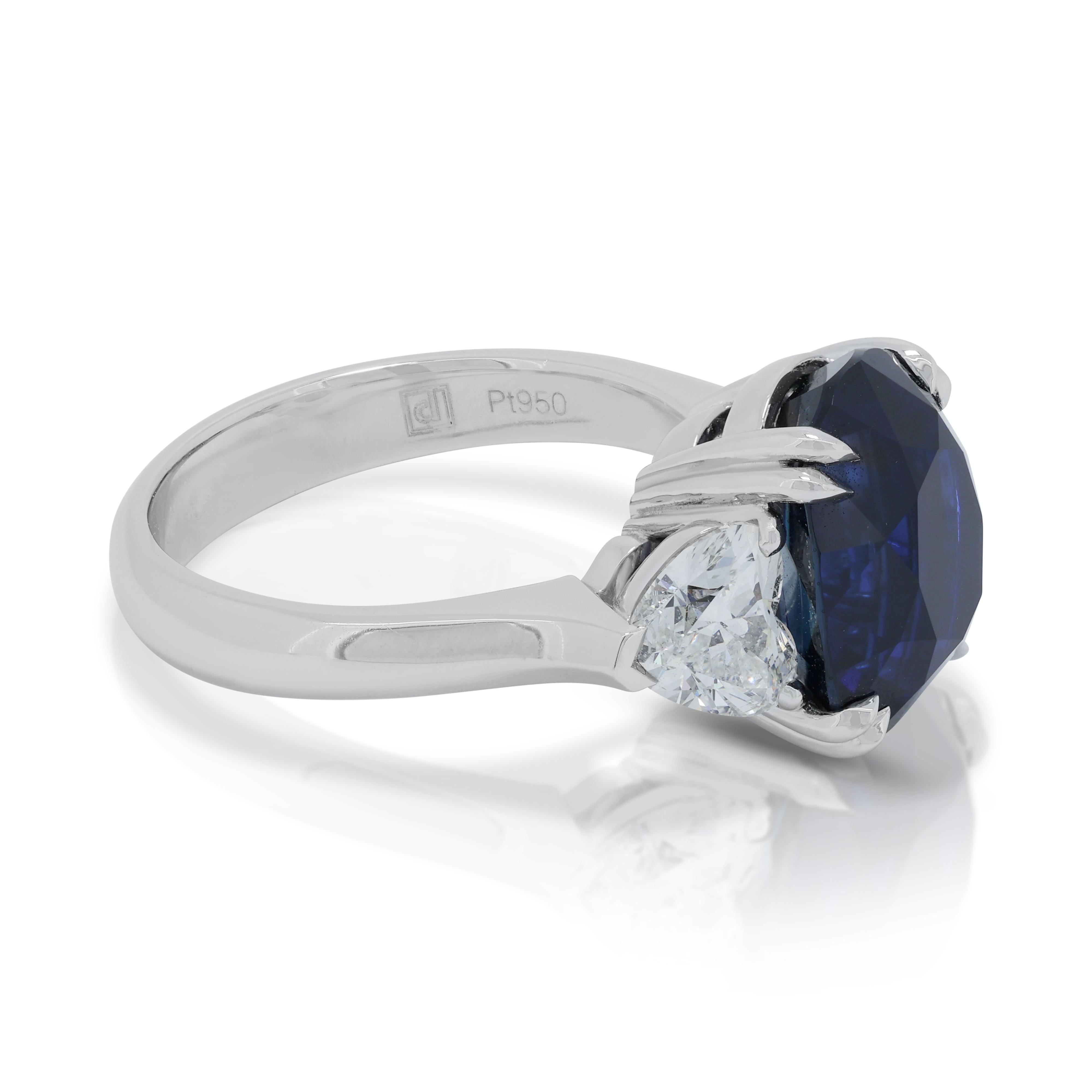 Oval Cut Stunning 7.01ct Sapphire Ring with Side Diamonds in 18K White Gold