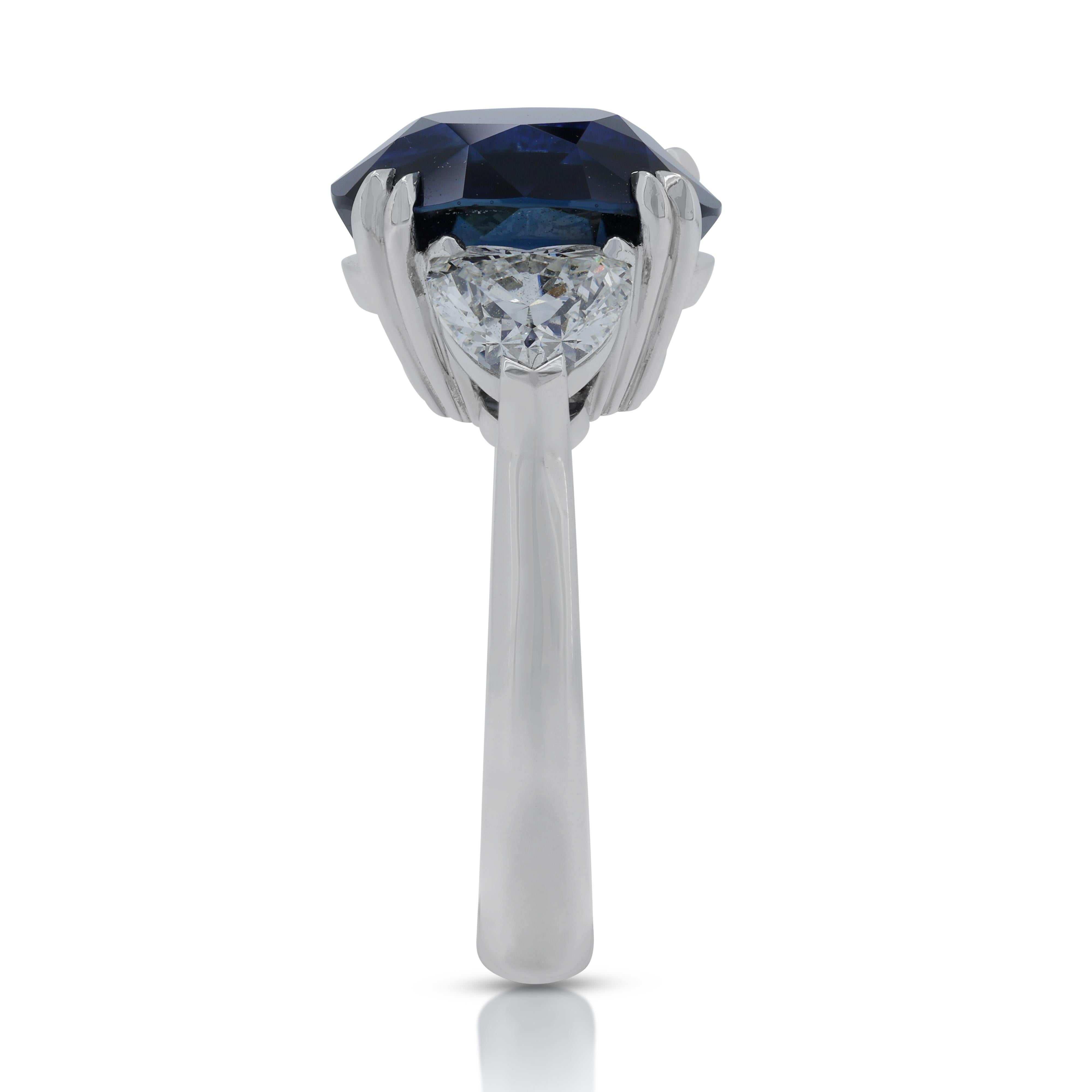 Women's Stunning 7.01ct Sapphire Ring with Side Diamonds in 18K White Gold