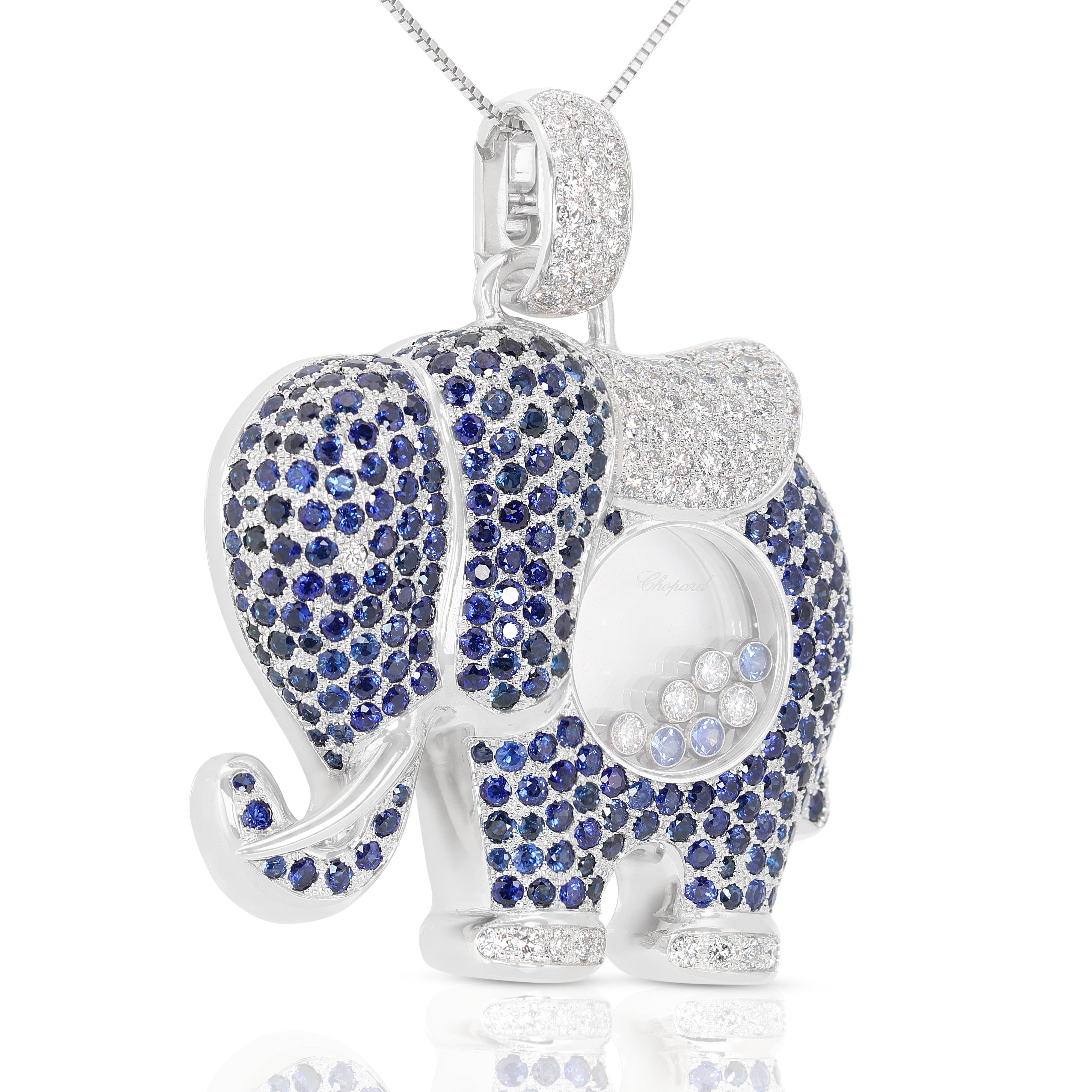 At the heart of this exquisite pendant lies a breathtaking array of 266 round brilliant sapphire stones, totaling 5.32 carats. Each sapphire boasts a mesmerizing blue hue, exuding timeless beauty and charm. Surrounding the captivating sapphire