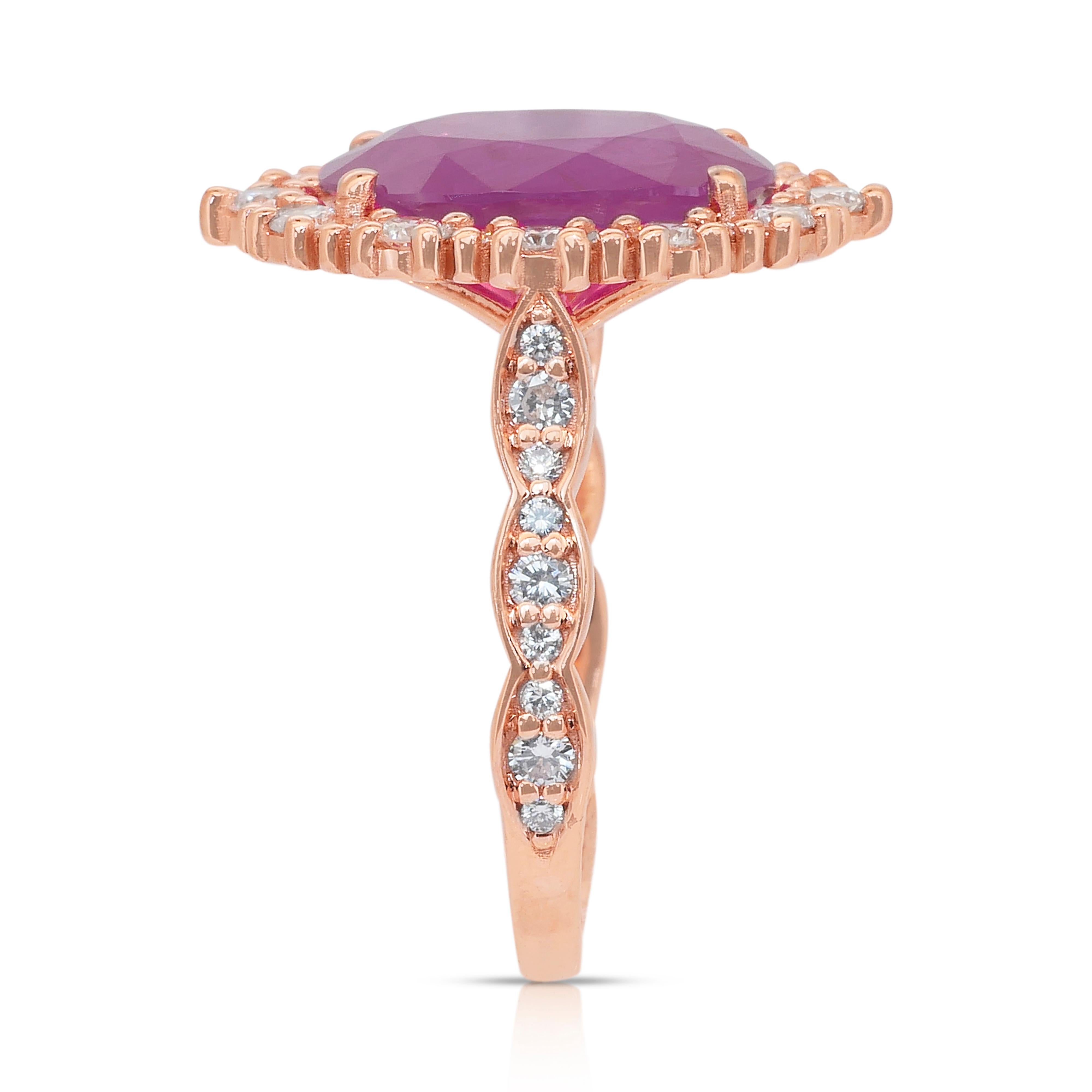 Stupendo anello a grappolo con rubino e diamanti da 7,07 carati in oro rosa 18 carati - Certificato GCI in vendita 2