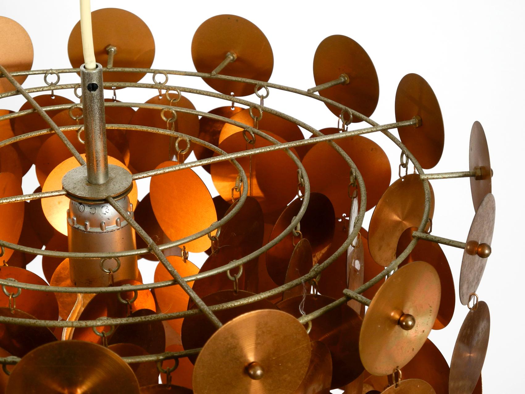 Stunning 1970s Pop Art Extra Large Lamp with Copper Discs Arranged as a Grape For Sale 3