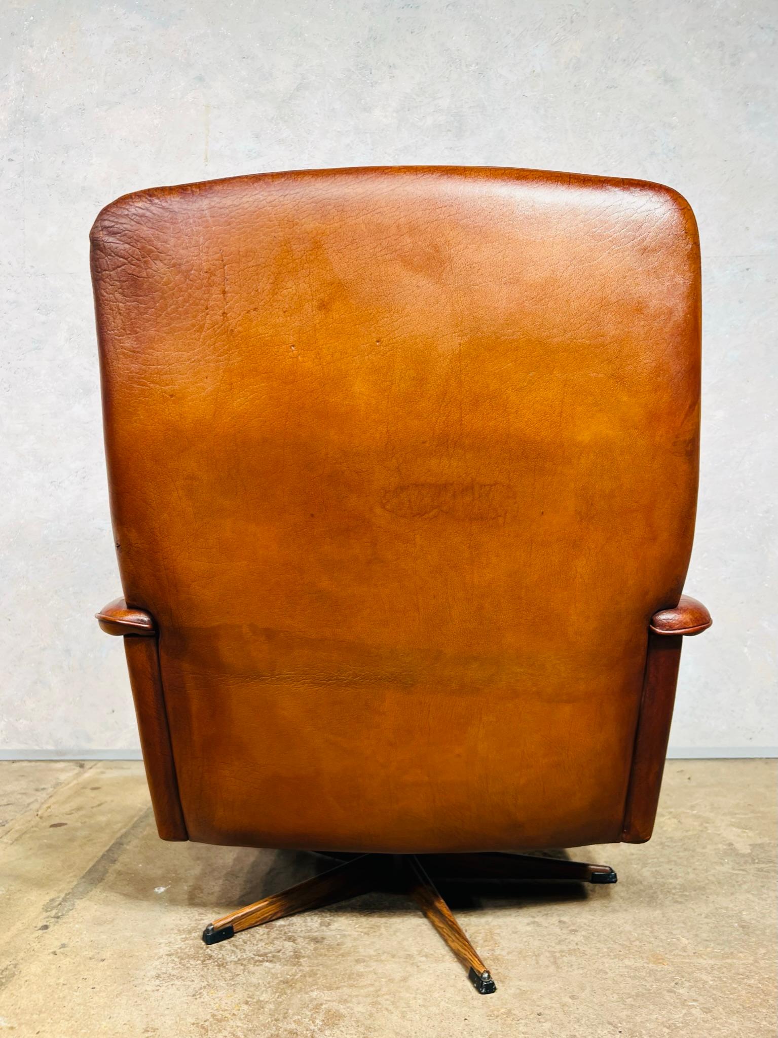 Stunning 1970s Vintage Danish Tilt Back Leather Swivel Chair and Stool For Sale 4