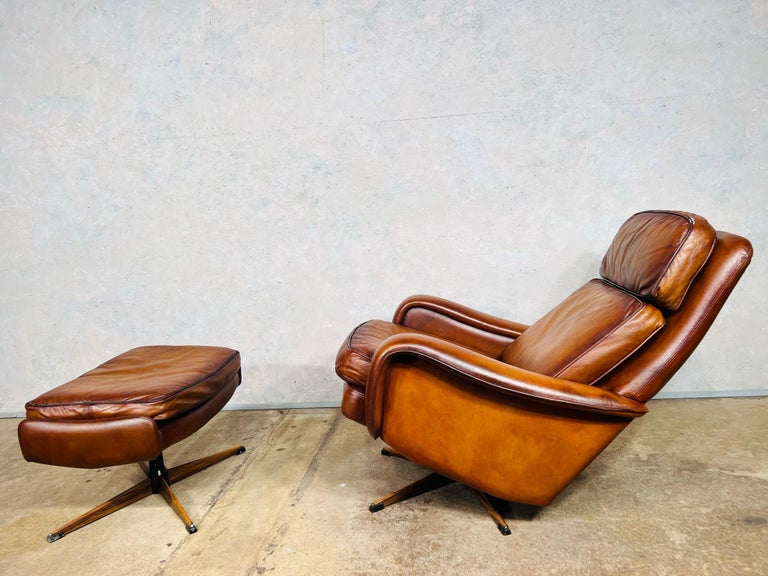 Stunning 1970s Vintage Danish Tilt Back Leather Swivel Chair and