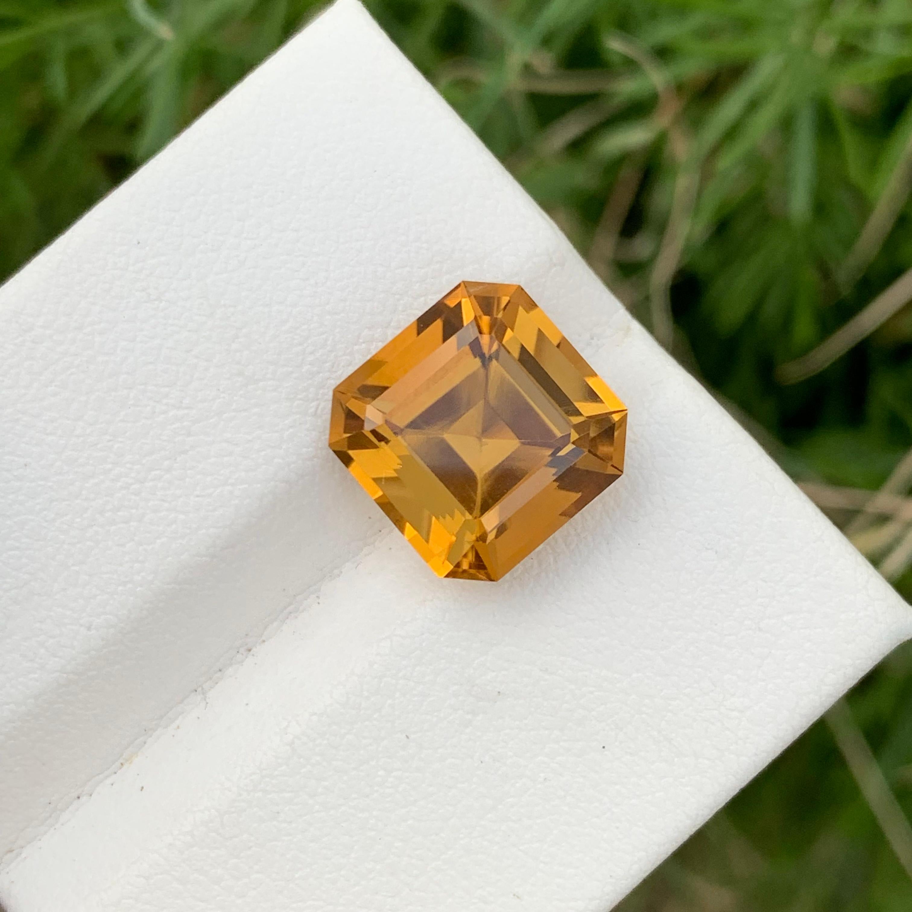 Stunning 7.35 Carats Perfect Square Asscher Cut Loose Citrine Ring Gemstone  For Sale 2