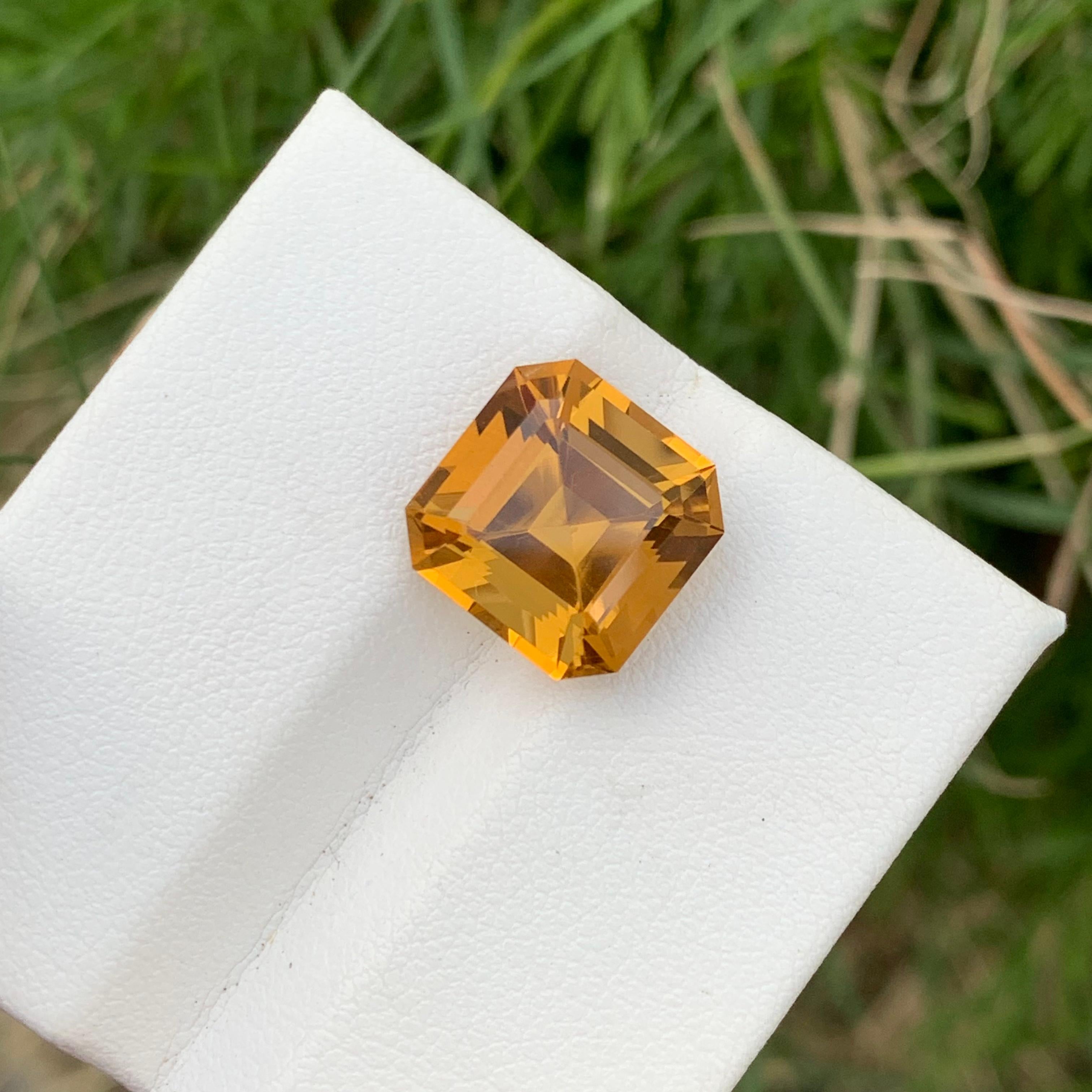 Faceted Citrine 
Weight: 7.35 Carats 
Origin: Brazil
Dimension: 11.7x11.7x8.8 Mm
Color: Yellow
Shape: Square 
Cut: Asscher 
Certificate: On Customer Demand
Citrine is a captivating gemstone known for its warm, golden-yellow hue, reminiscent of the