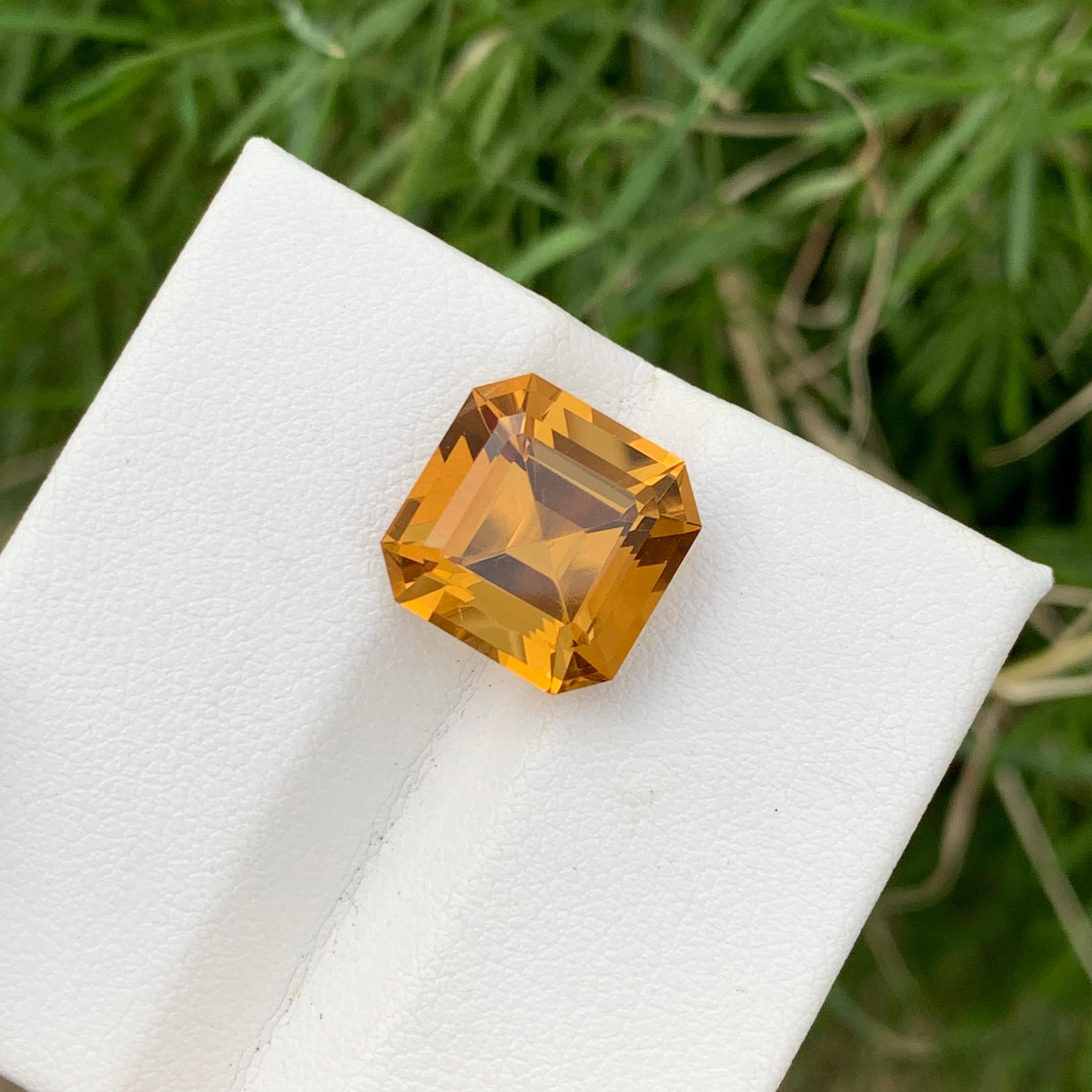 Stunning 7.35 Carats Perfect Square Asscher Cut Loose Citrine Ring Gemstone  In New Condition For Sale In Peshawar, PK