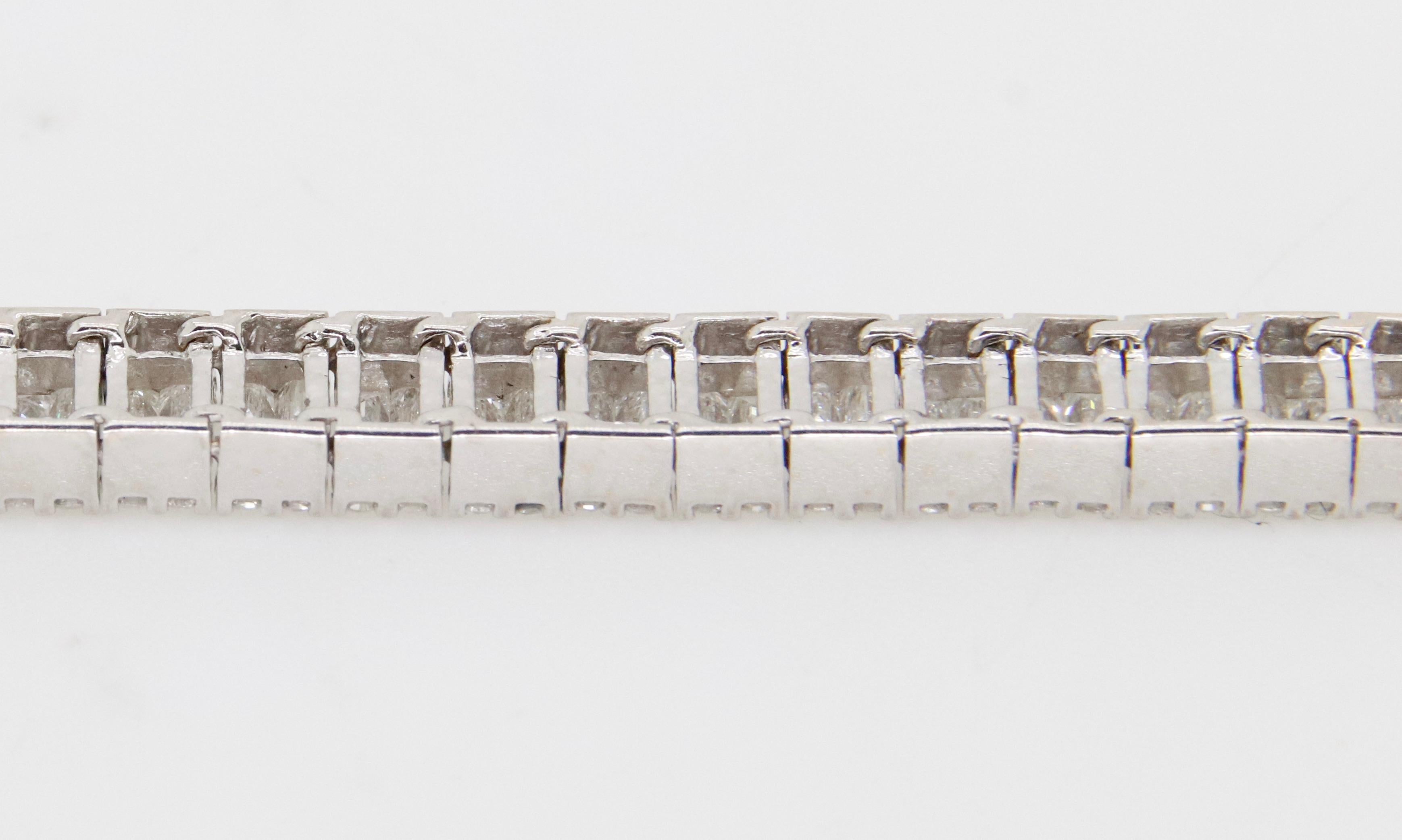 Round Cut Stunning 7.44CTW Baguette & Round Diamond Bracelet in 18k White Gold For Sale