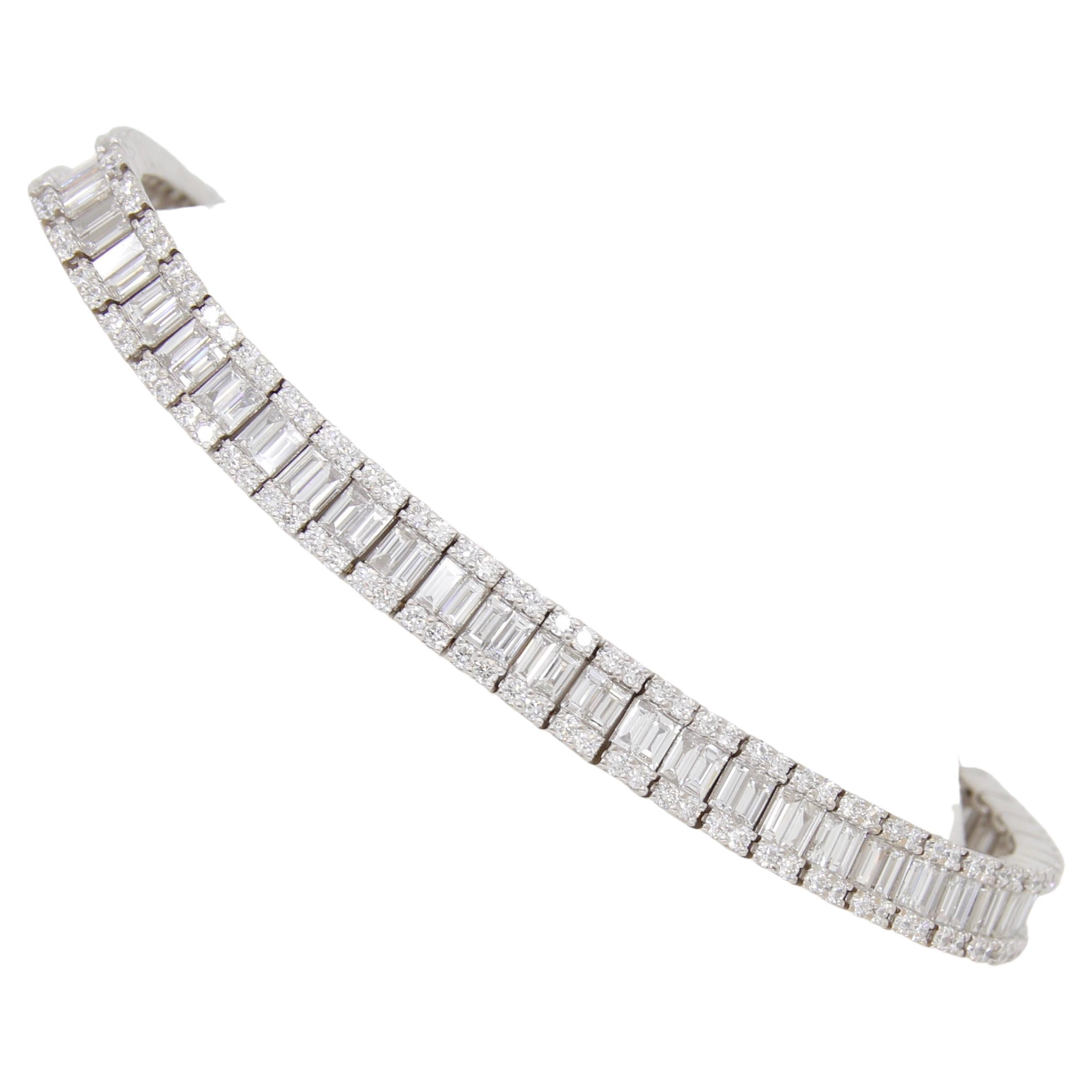 Stunning 7.44CTW Baguette & Round Diamond Bracelet in 18k White Gold For Sale