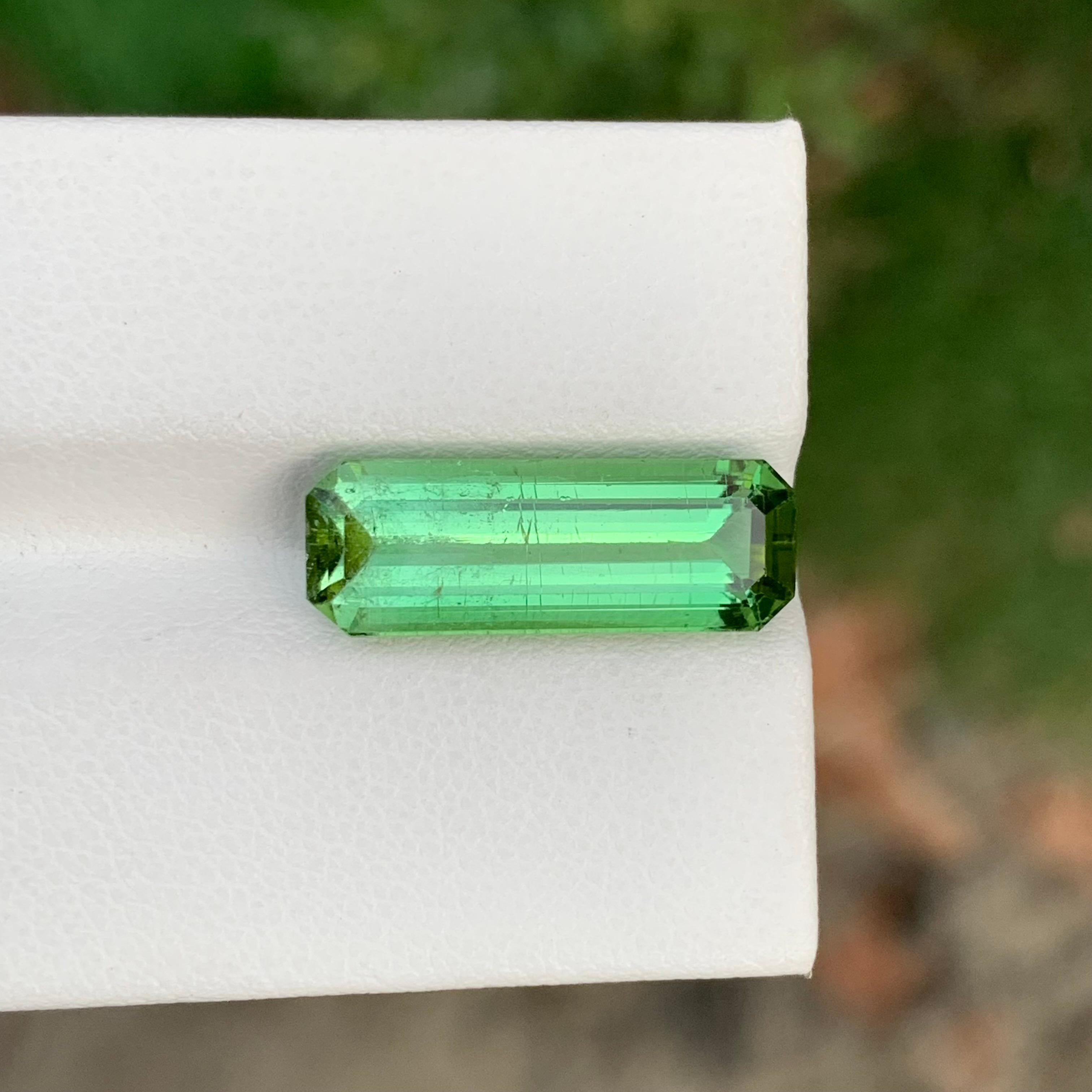 Arts and Crafts Stunning 7.50 Carats Natural Loose Mint Green Tourmaline long Emerald Shape For Sale