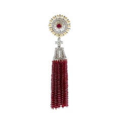 Stunning 75.13 Carat Red Ruby & Diamond Pendant in 18k White Gold